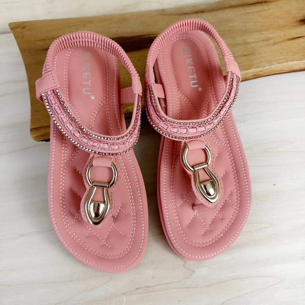 Siketu Coral Thong‎ Sandals Gold Hardware 39 Peach 8 bohemian NWB